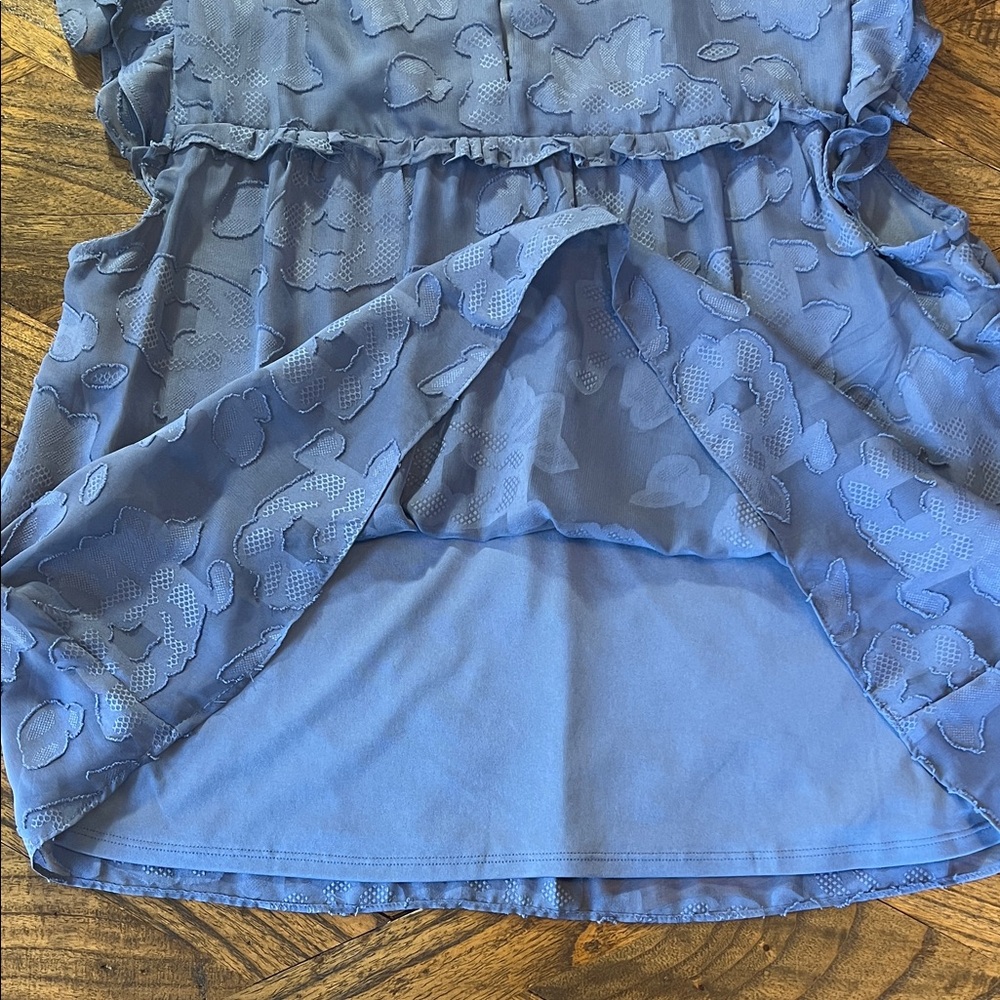 LC Lauren Conrad Sleeveless Floral Ruffled Blue Blouse, Lined size L - Picture 7 of 8